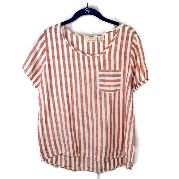 Christian Siriano Tops - Christian Siriano 100% Linen Top Striped Short Sleeve Size Small